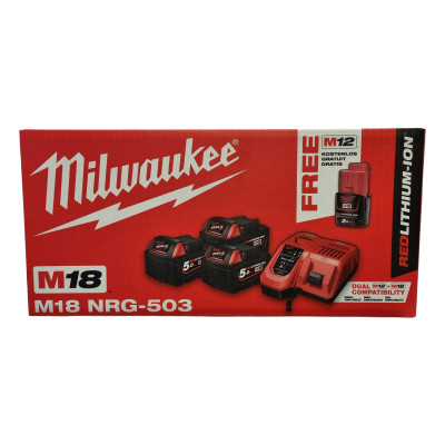 Akumulators Milwaukee M18 B5, 3 x 5 Ah un lādētājs M12-18 FC komplekts M18 NRG-503
