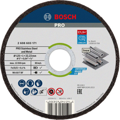 Bosch PRO nerūsējošā tērauda un metāla griešanas disks, 125 x 1 x 22,23 mm