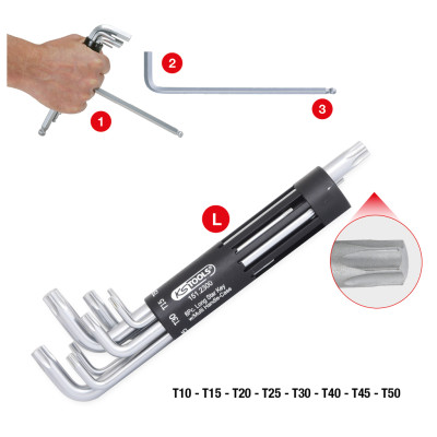 KS Tools 3 vienā Torx leņķa atslēgu komplekts, garš, 8 daļas (151.2300)