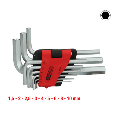 KS Tools sešstūra atslēgu komplekts salokāmā turētājā, 9 daļas 1,5–10 mm (151.3212)