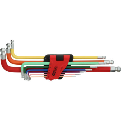 KS Tools sešstūra atslēgu komplekts ar dubulto lodveida galu, īpaši garš, 9 daļas (151.3222)