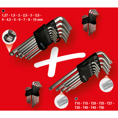 KS Tools leņķa atslēgu komplekts, Torx, sešstūra, 22 daļas (151.4000)