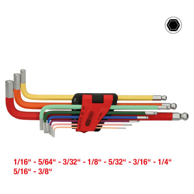 KS Tools lodveida gala sešstūra atslēgu komplekts, īpaši garš, 9 daļas, collas (151.4520)
