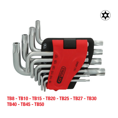 KS Tools Torx leņķa atslēgu komplekts ar urbumu, īss, 10 daļas, TB8-TB50 (151.4840)