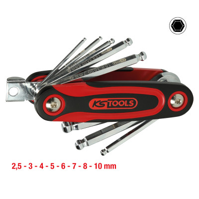 KS Tools sešstūra atslēgu turētājs ar lodveida galvu, salokāms, 8 daļas (158.3520)