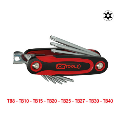 KS Tools Torx leņķa atslēgu salokāmais turētājs, ar urbumu, 8 daļas (158.3530)