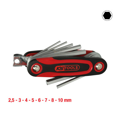 KS Tools sešstūra atslēgu salokāmais turētājs, 8 daļas (158.3540)