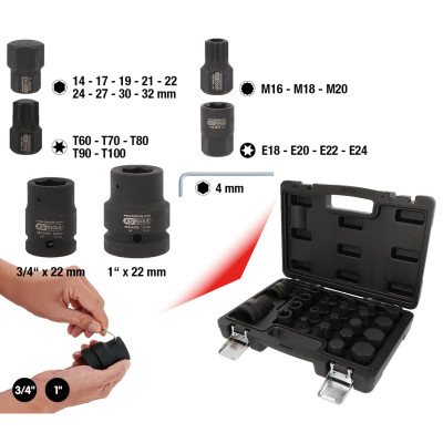 KS Tools 3/4" + 1" maināmo uzgaļu komplekts Force, 23 daļas (450.0450)
