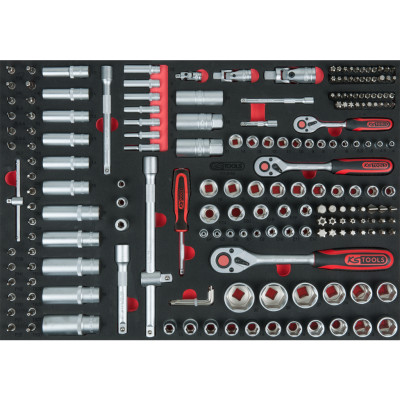 KS Tools 1/4"+3/8"+1/2" uzgriežņu atslēgu komplekts, 195 daļas, 1/1 sistēmas ieliktnī (711.0195)