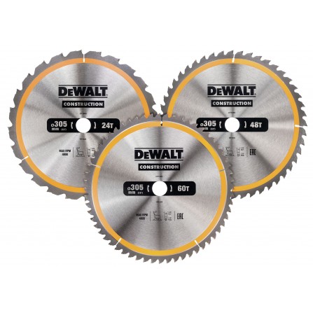 Dewalt ripzāģu komplekts, DT1964, 305 mm, 24T, 48T, 60T, 3 gab.