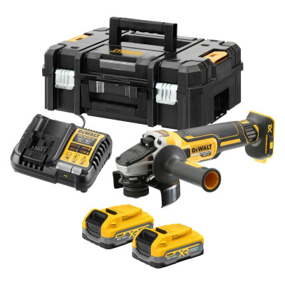 DeWalt akumulatora leņķa slīpmašīna DCG405S2T 125 mm 18 V Powerstack