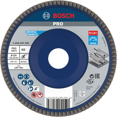 Bosch PRO X571 lamelu slīpdisks 125 mm, G60, straight, plastic backing