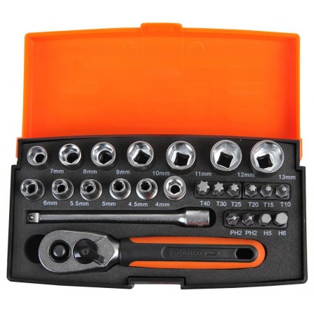 Bahco (SL25) ligzda, griežamā uzgaļa un paplāksnes komplekts, 1/4'', 25 gab.