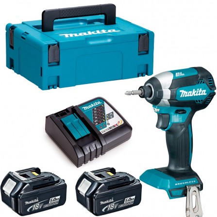 Makita bezvadu trieciena draivera (DTD153RTJ) komplekts, 18 V, 2 x 5 Ah, lādētājs + korpuss