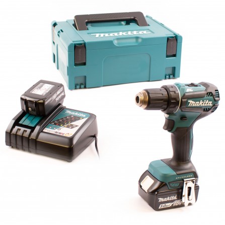 Makita akumulatora urbjmašīna (DDF485RTJ) komplekts, 18 V, 2 x 5 Ah, lādētājs + korpuss