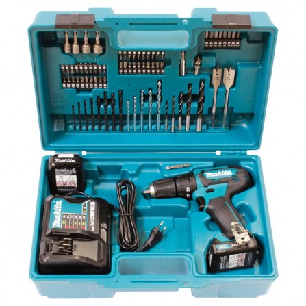 Makita (HP333DSAX1) bezvadu trieciena draivera komplekts, 12V, 2 x 2Ah, lādētājs, korpuss + uzgaļu komplekts