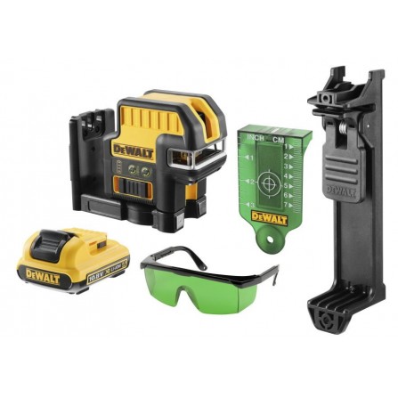 Dewalt bezvadu Green Cross lāzera līmeņa komplekts DCE0825D1G-QW, 10,8 V, 1 x 2 Ah, lādētājs + korpuss