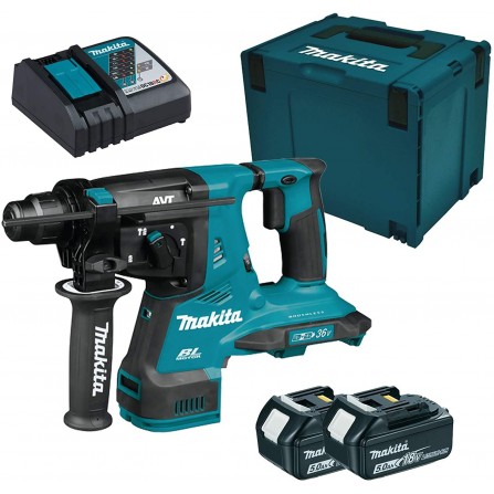 Bezvada rotējošais āmurs DHR243RTJ komplekts, 18 V, SDS-Plus, 2 x 5 Ah, lādētājs + maciņš