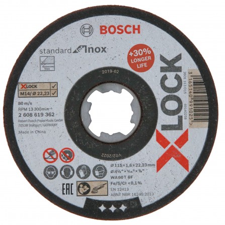 Griešanas disks Bosch X-LOCK Standard for Inox, 115 x 1,6 mm T41