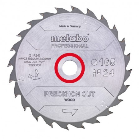 Griešanas disks Metabo ''precīzi griezta koksne - profesionāli'', 165x20 Z24 WZ 20° (628290000)