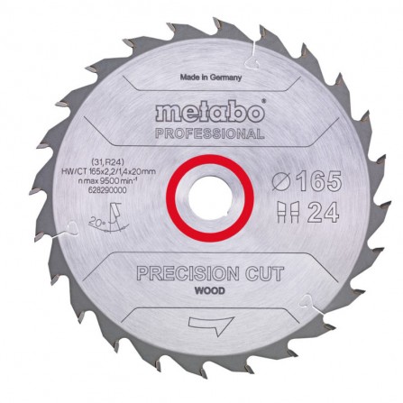 Griešanas disks Metabo ''precīzi griezta koksne - profesionāli'', 165x20 Z42 WZ 15° (628291000)